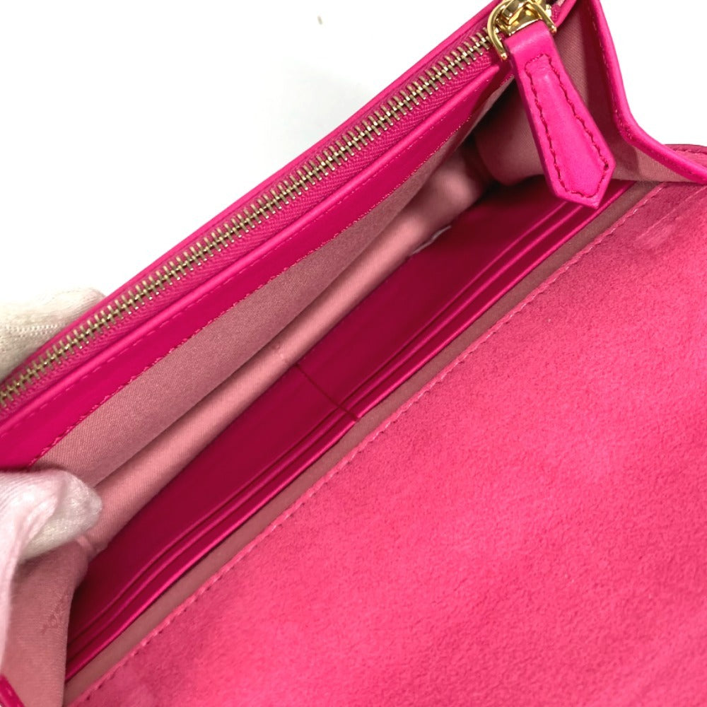 FENDI 8M0346 ショルダーバッグ フラップ FF ロゴ チェーンウォレット ロングウォレット ショルダーウォレット 長財布 レザー ユニセックス ピンク