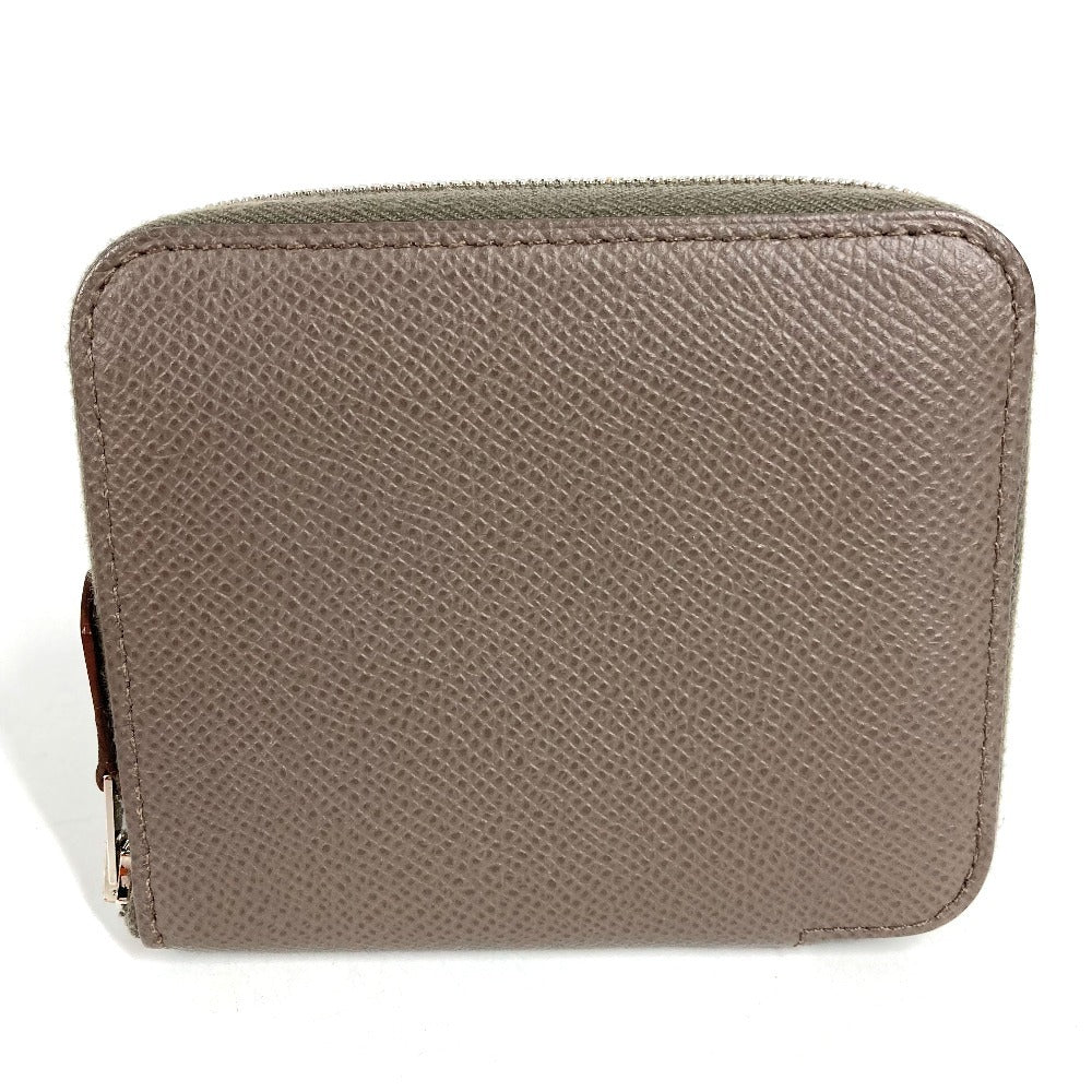 HERMES Azap Compact Silk'in Wallet Coin Purse Wallet Round Zipper Coin Case Epsom Unisex Etan Gray