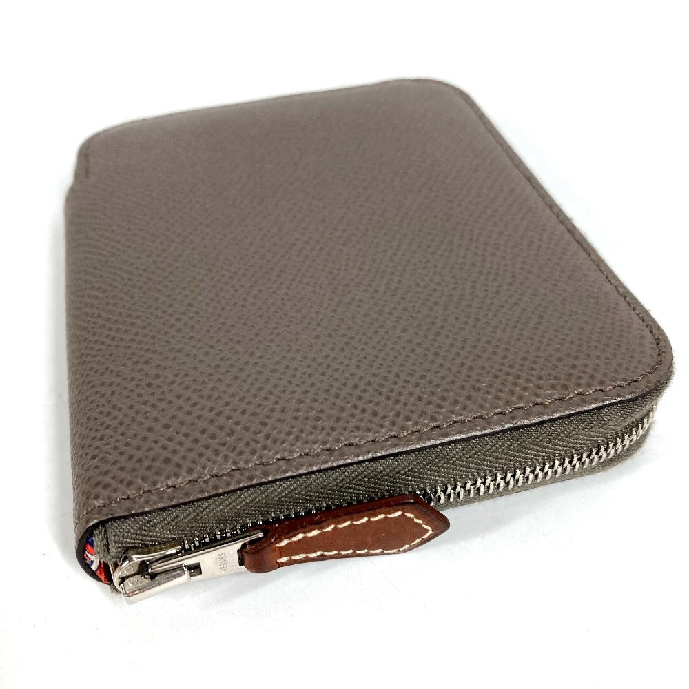 HERMES Azap Compact Silk'in Wallet Coin Purse Wallet Round Zipper Coin Case Epsom Unisex Etan Gray