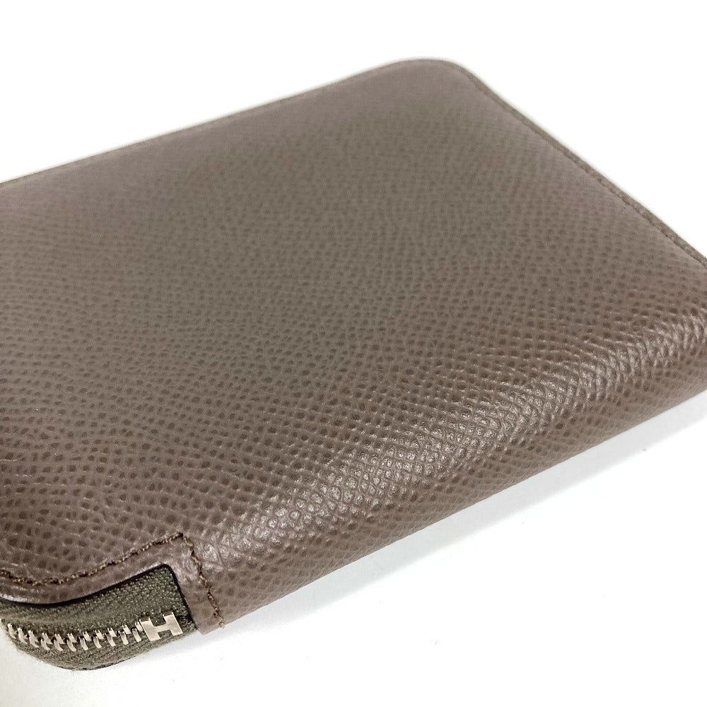 HERMES Azap Compact Silk'in Wallet Coin Purse Wallet Round Zipper Coin Case Epsom Unisex Etan Gray