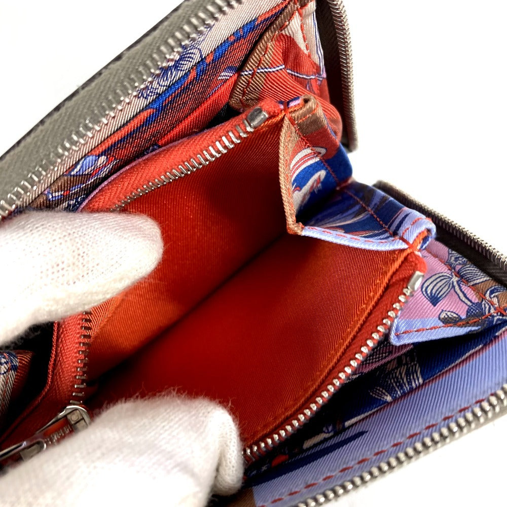 HERMES Azap Compact Silk'in Wallet Coin Purse Wallet Round Zipper Coin Case Epsom Unisex Etan Gray