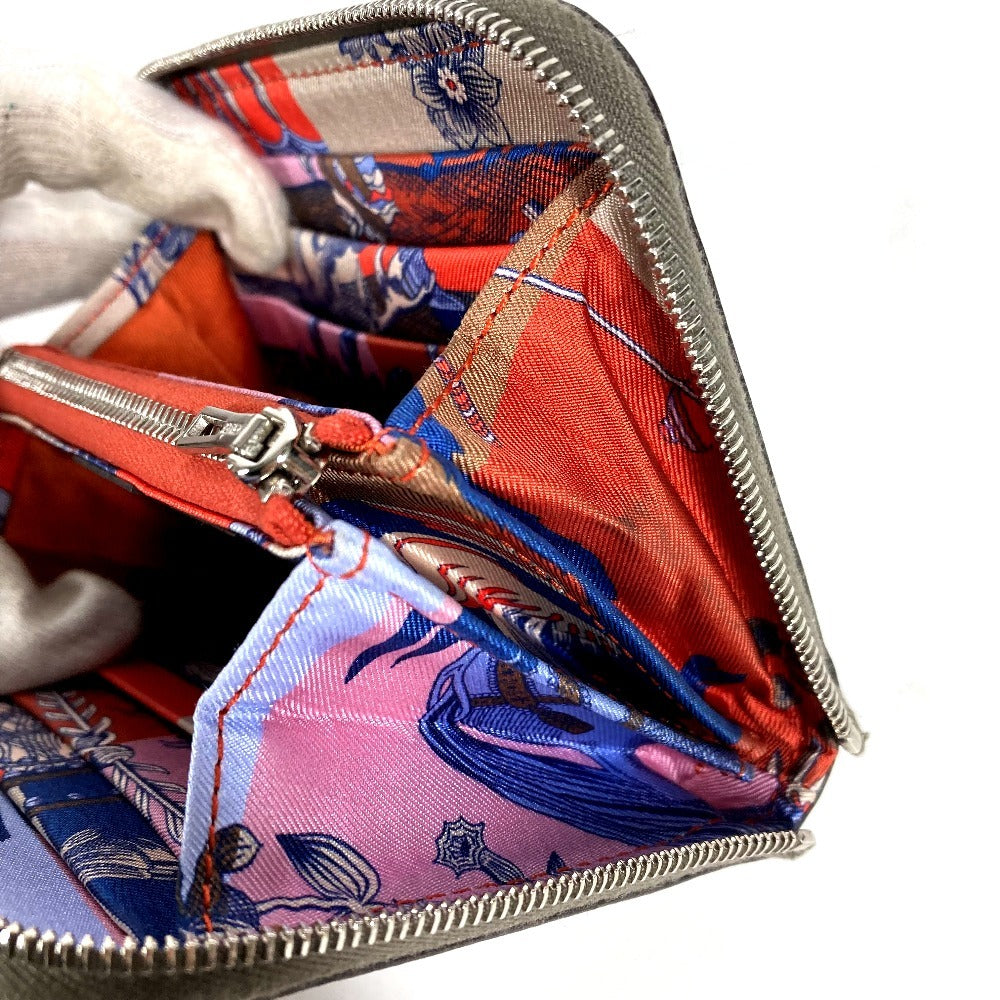 HERMES Azap Compact Silk'in Wallet Coin Purse Wallet Round Zipper Coin Case Epsom Unisex Etan Gray