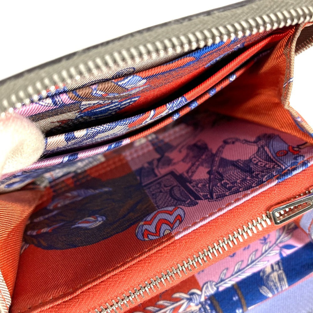 HERMES Azap Compact Silk'in Wallet Coin Purse Wallet Round Zipper Coin Case Epsom Unisex Etan Gray