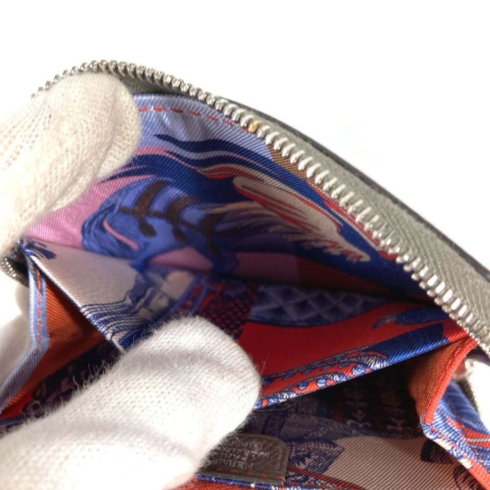 HERMES Azap Compact Silk'in Wallet Coin Purse Wallet Round Zipper Coin Case Epsom Unisex Etan Gray