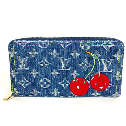 LOUIS VUITTON M23161 村上隆コラボ モノグラムデニム チェリー LV × TM ジッピー ウォレット ロングウォレット ラウンドファスナー 財布 長財布 レディース ブルー