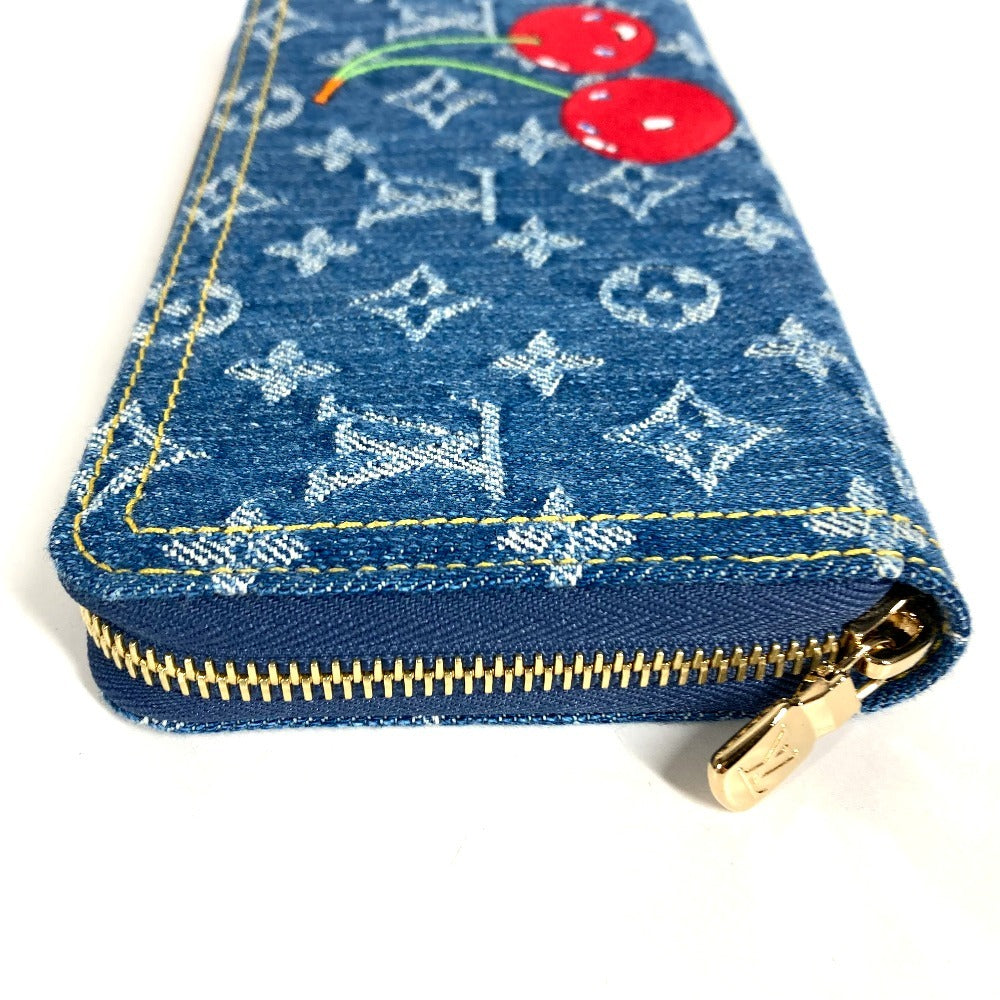 LOUIS VUITTON M23161 Takashi Murakami Collaboration Monogram Denim Cherry LV × TM Zippy Wallet Long Wallet Round Zipper Wallet Ladies Blue