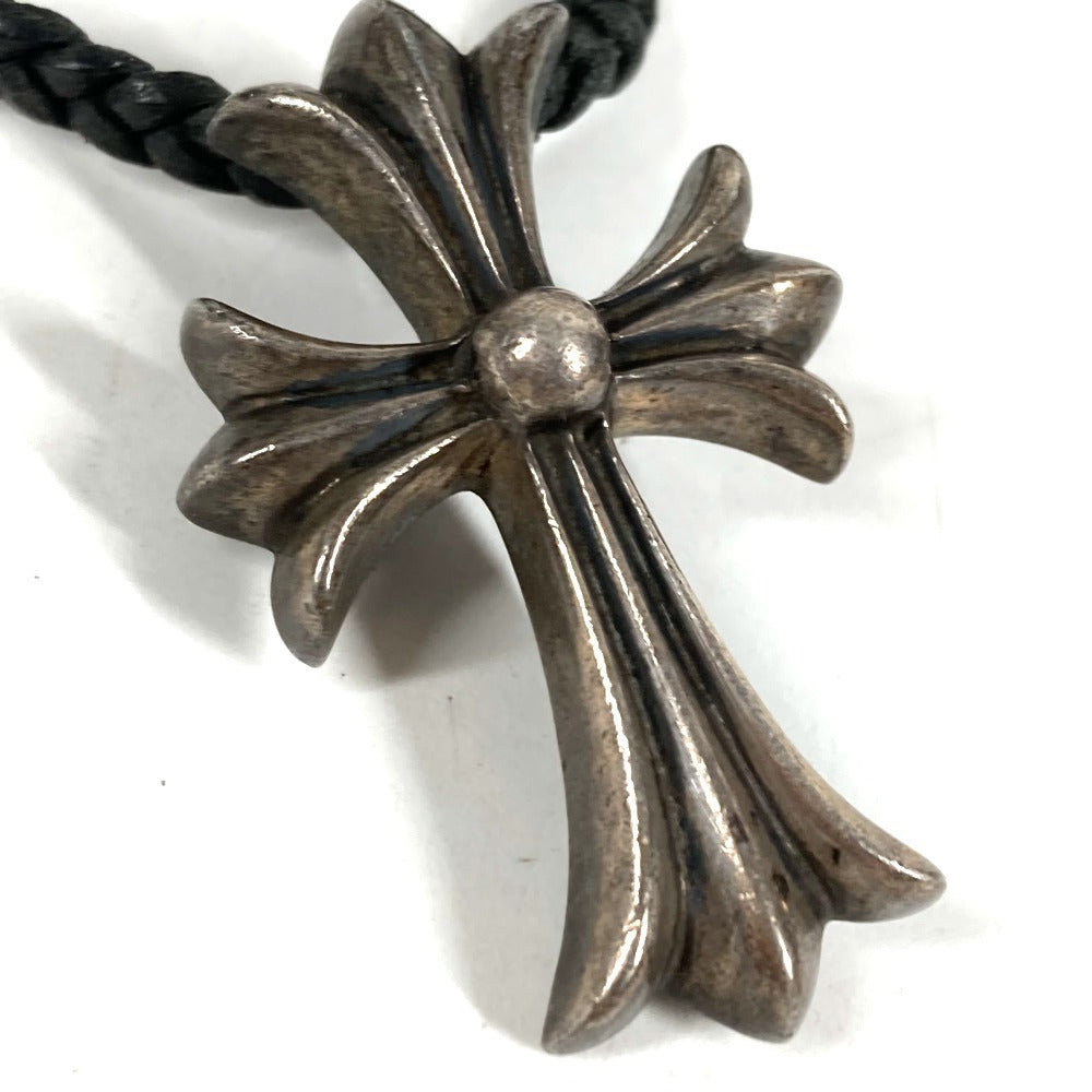 CHROME HEARTS Small Cross Leather Braid Necklace SV925 Unisex Silver