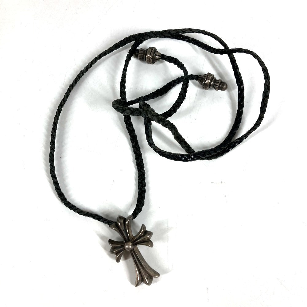 CHROME HEARTS Small Cross Leather Braid Necklace SV925 Unisex Silver