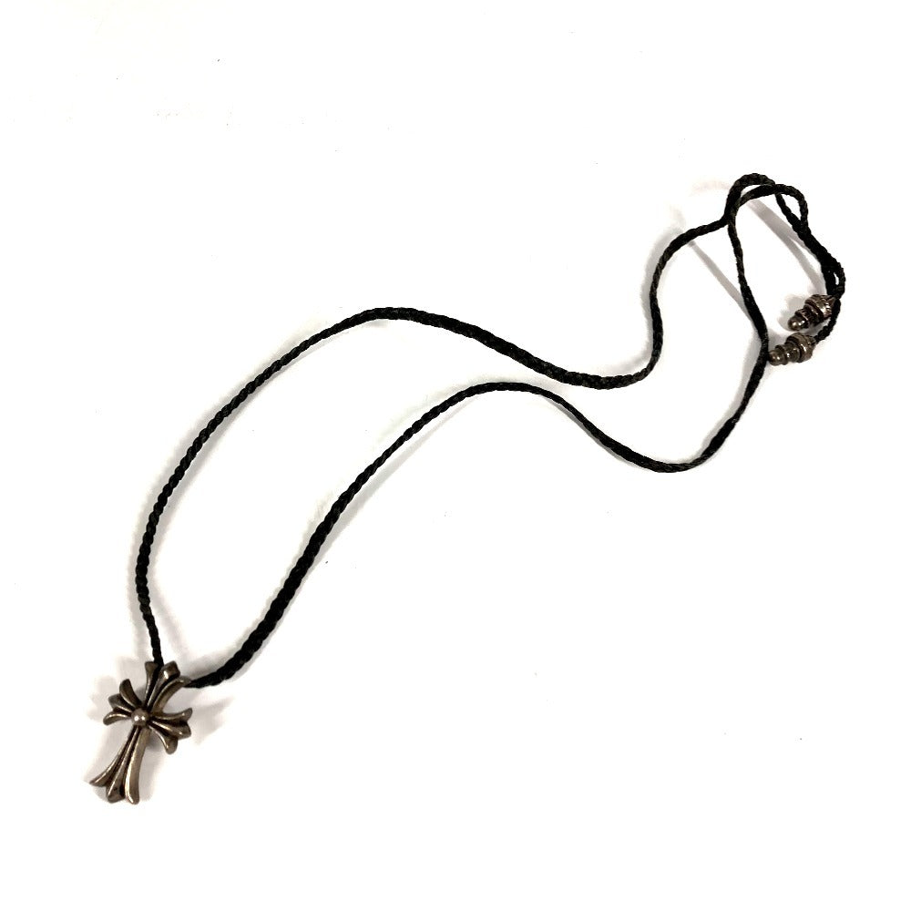 CHROME HEARTS Small Cross Leather Braid Necklace SV925 Unisex Silver