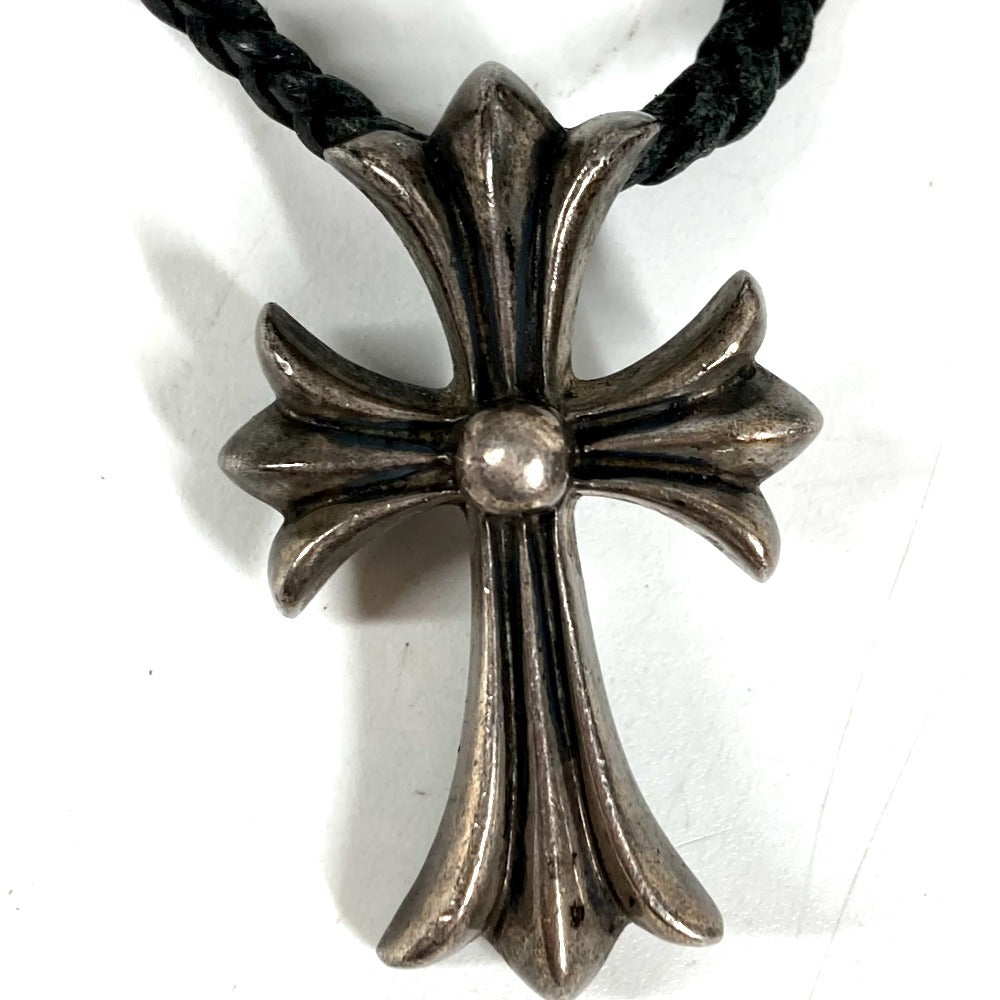 CHROME HEARTS Small Cross Leather Braid Necklace SV925 Unisex Silver