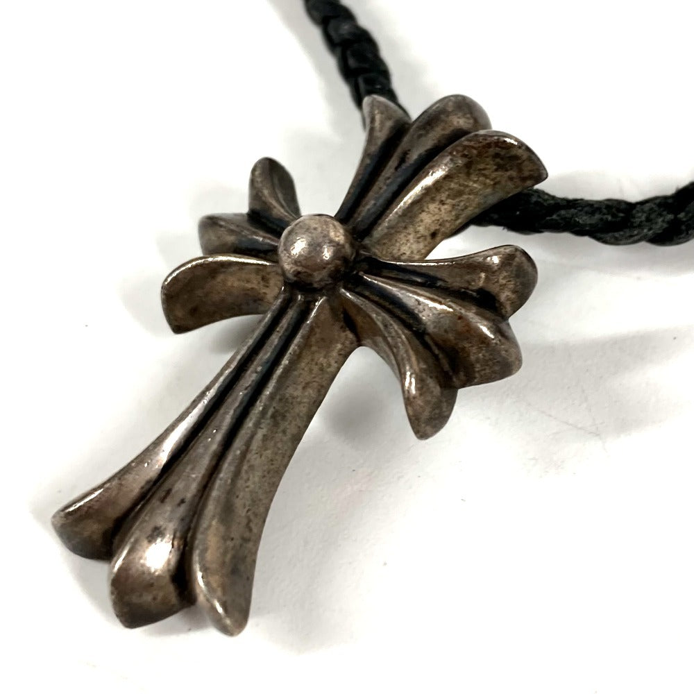 CHROME HEARTS Small Cross Leather Braid Necklace SV925 Unisex Silver