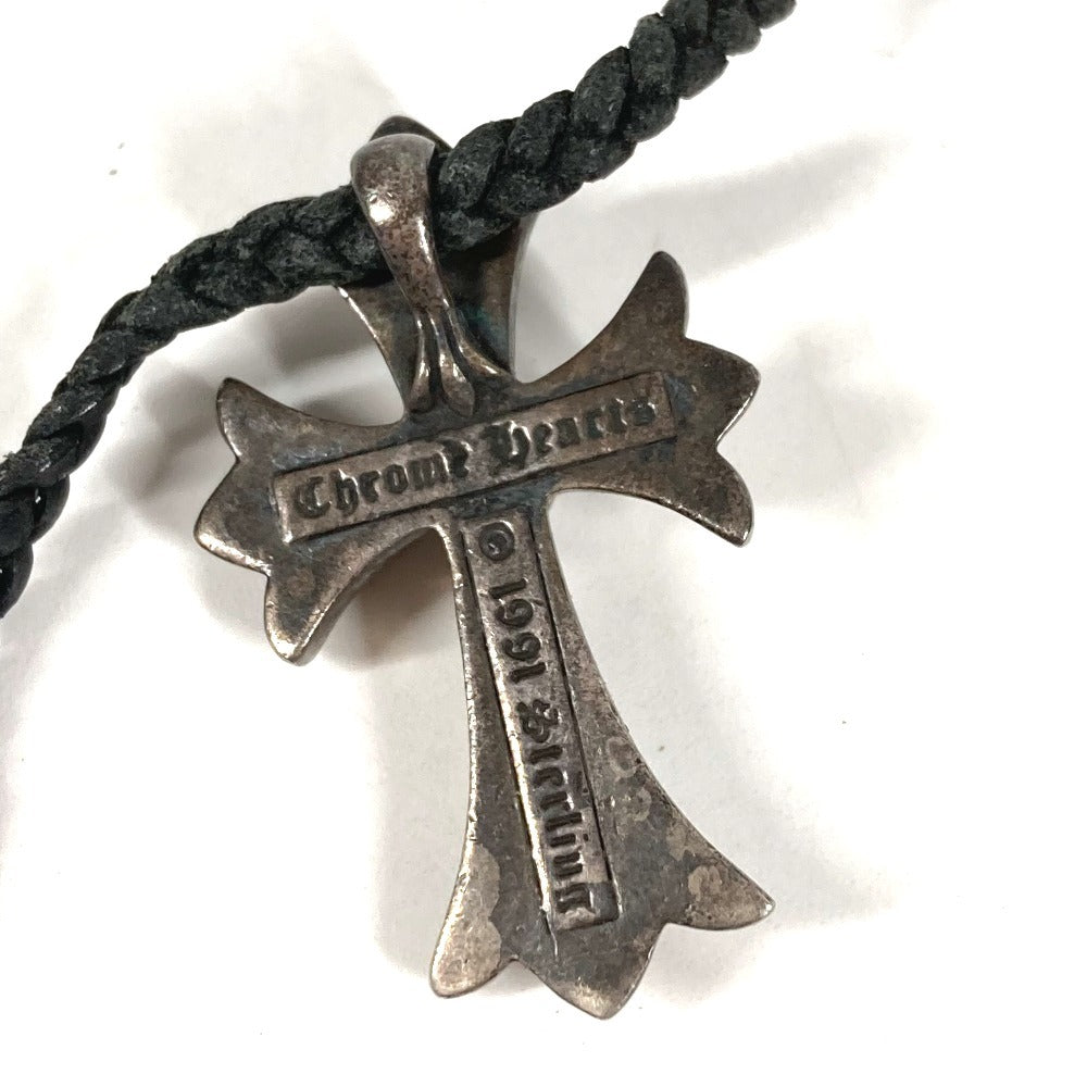 CHROME HEARTS Small Cross Leather Braid Necklace SV925 Unisex Silver