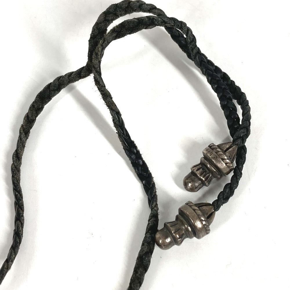 CHROME HEARTS Small Cross Leather Braid Necklace SV925 Unisex Silver