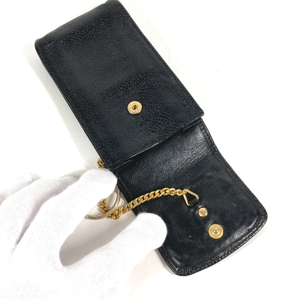CHANEL ヴィンテージ CC ココマーク ロゴ ポーチ 煙草ケース チェーン キーリング シガレットケース キャビアスキン ユニセックス ブラック