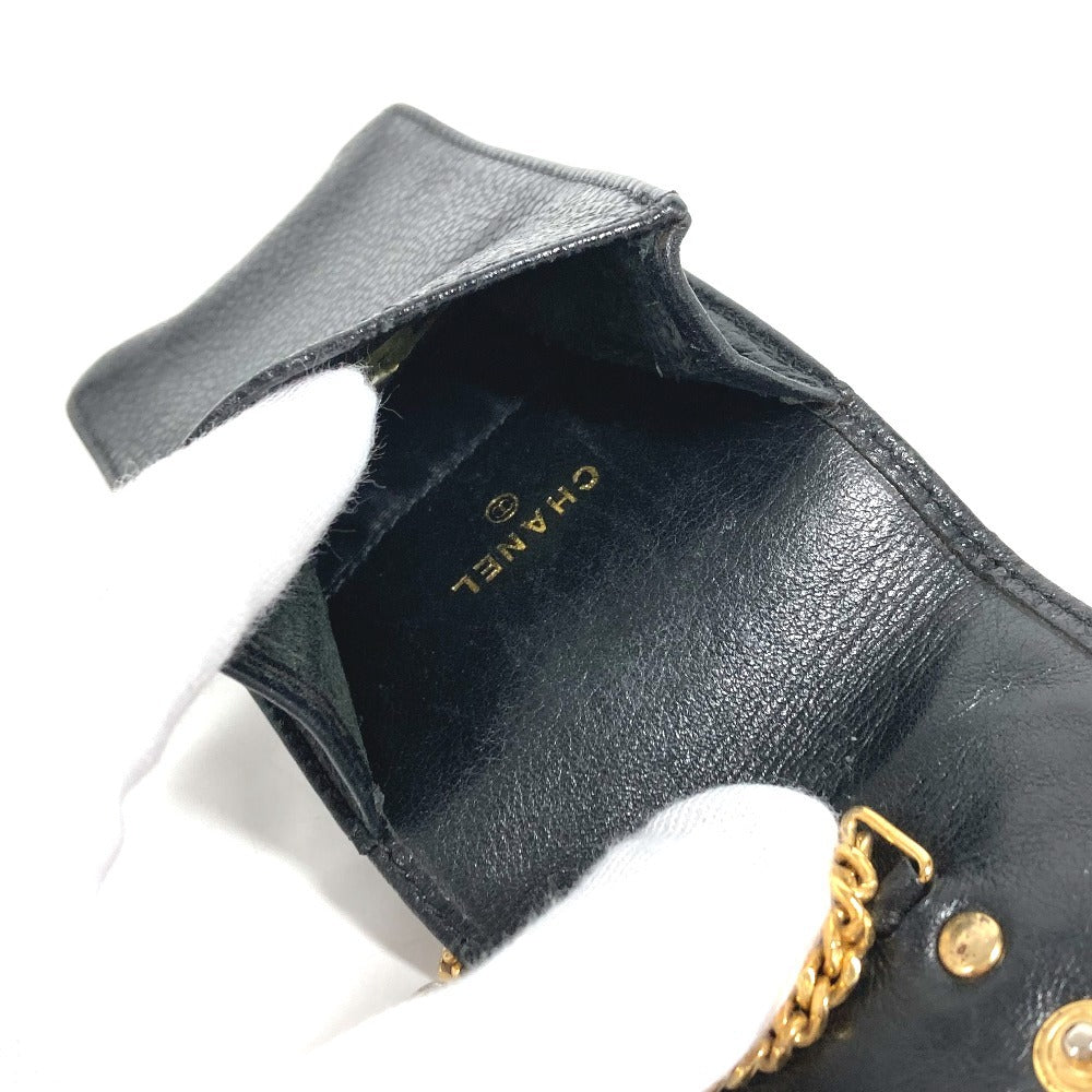 CHANEL ヴィンテージ CC ココマーク ロゴ ポーチ 煙草ケース チェーン キーリング シガレットケース キャビアスキン ユニセックス ブラック