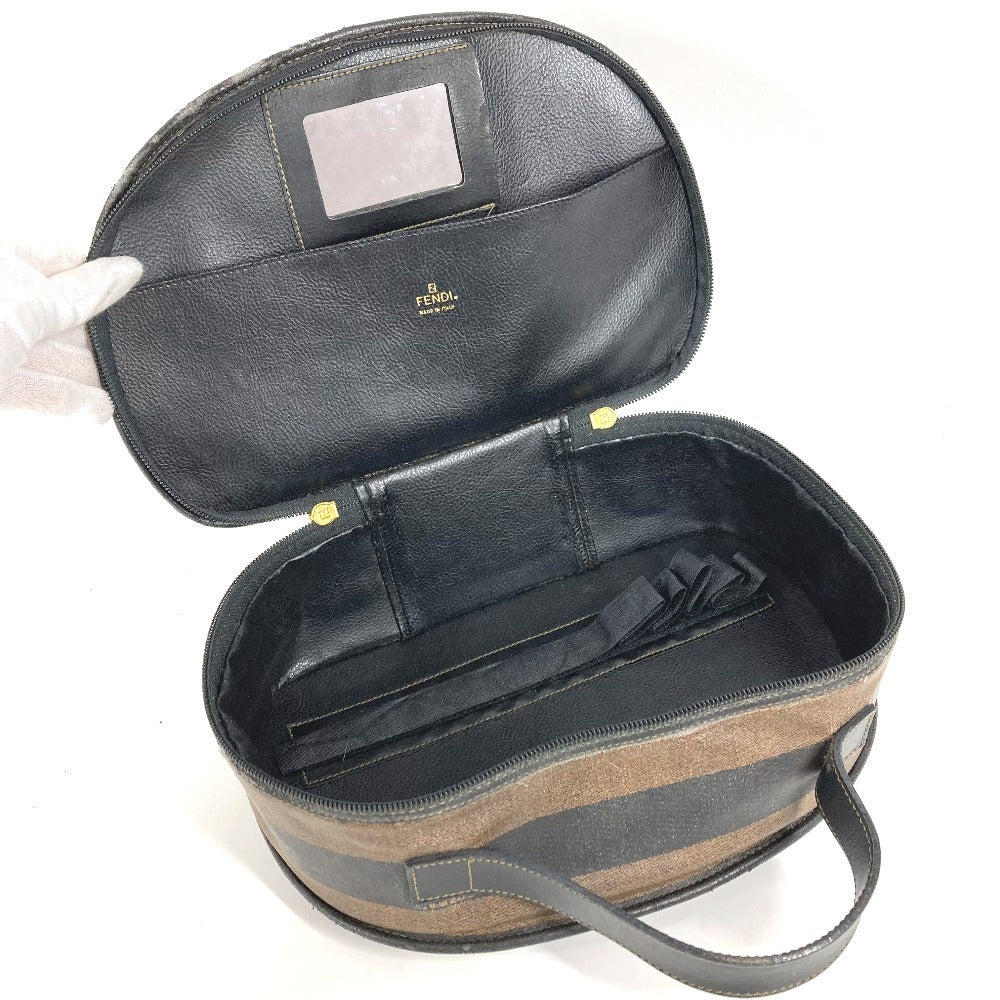 FENDI ヴィンテージ ペカン ロゴ カバン バニティバッグ 鏡 ミラー付き ハンドバッグ PVC/レザー ユニセックス カーキ