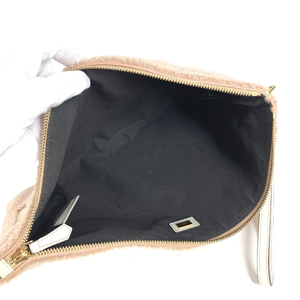 FENDI 8N0178 ロゴ ムートン ファー カバン セカンドバッグ ポーチ クラッチバッグ ファー ユニセックス ピンクベージュ系