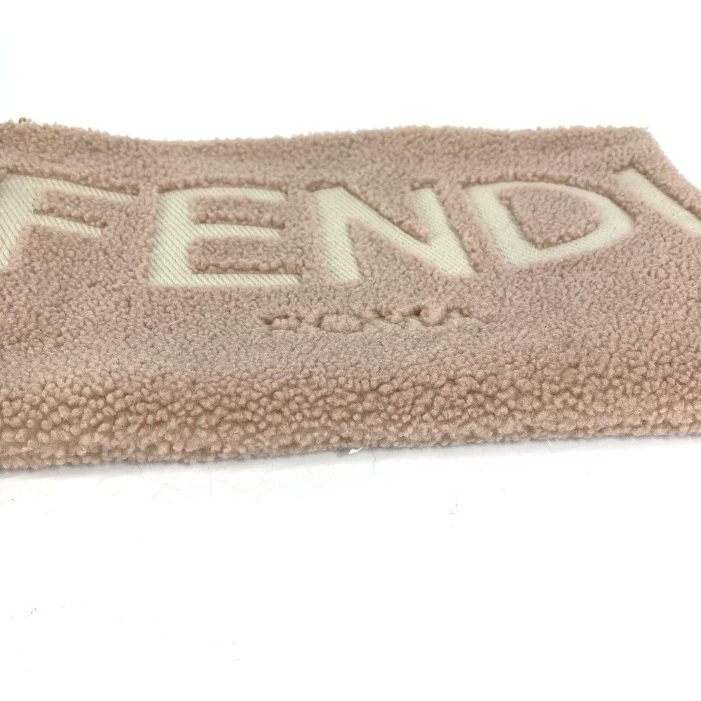 FENDI 8N0178 ロゴ ムートン ファー カバン セカンドバッグ ポーチ クラッチバッグ ファー ユニセックス ピンクベージュ系