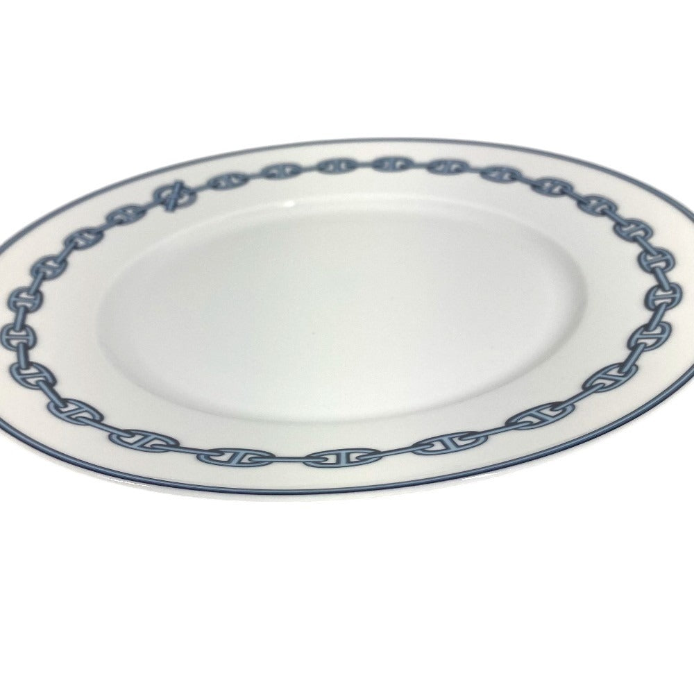 HERMES シェーヌダンクル ロゴ プレート 食器 皿 お皿 陶器 ユニセックス ブルー