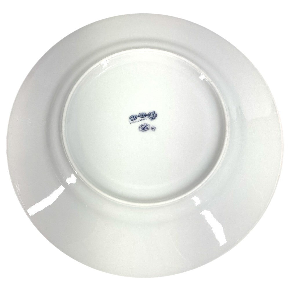 HERMES シェーヌダンクル ロゴ プレート 食器 皿 お皿 陶器 ユニセックス ブルー