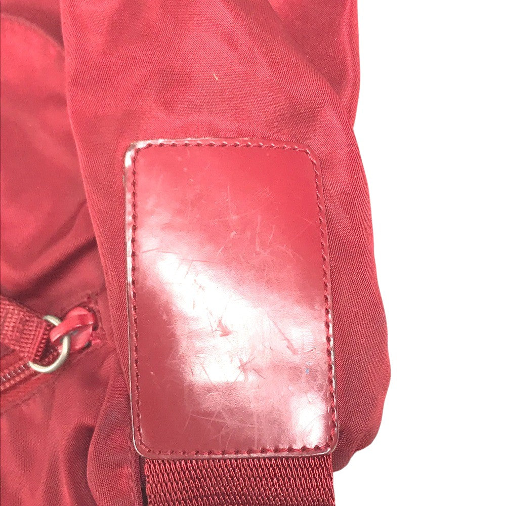 PRADA triangle logo triangle logo plate Bag Backpack Bordeaux Based Shoulder Bag Nylon Red Used