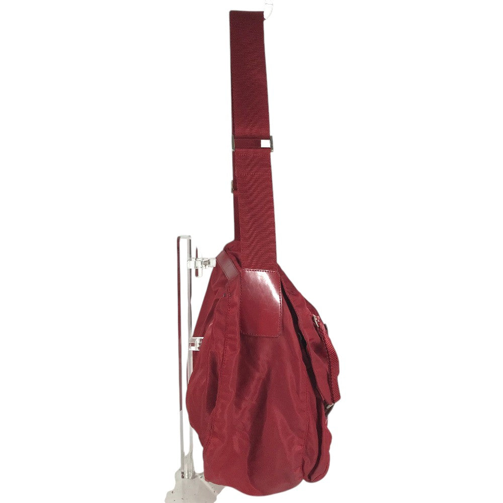 PRADA triangle logo triangle logo plate Bag Backpack Bordeaux Based Shoulder Bag Nylon Red Used