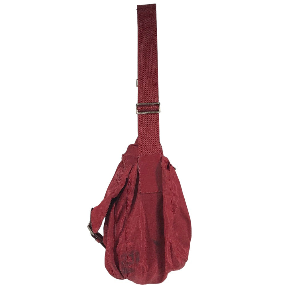 PRADA triangle logo triangle logo plate Bag Backpack Bordeaux Based Shoulder Bag Nylon Red Used