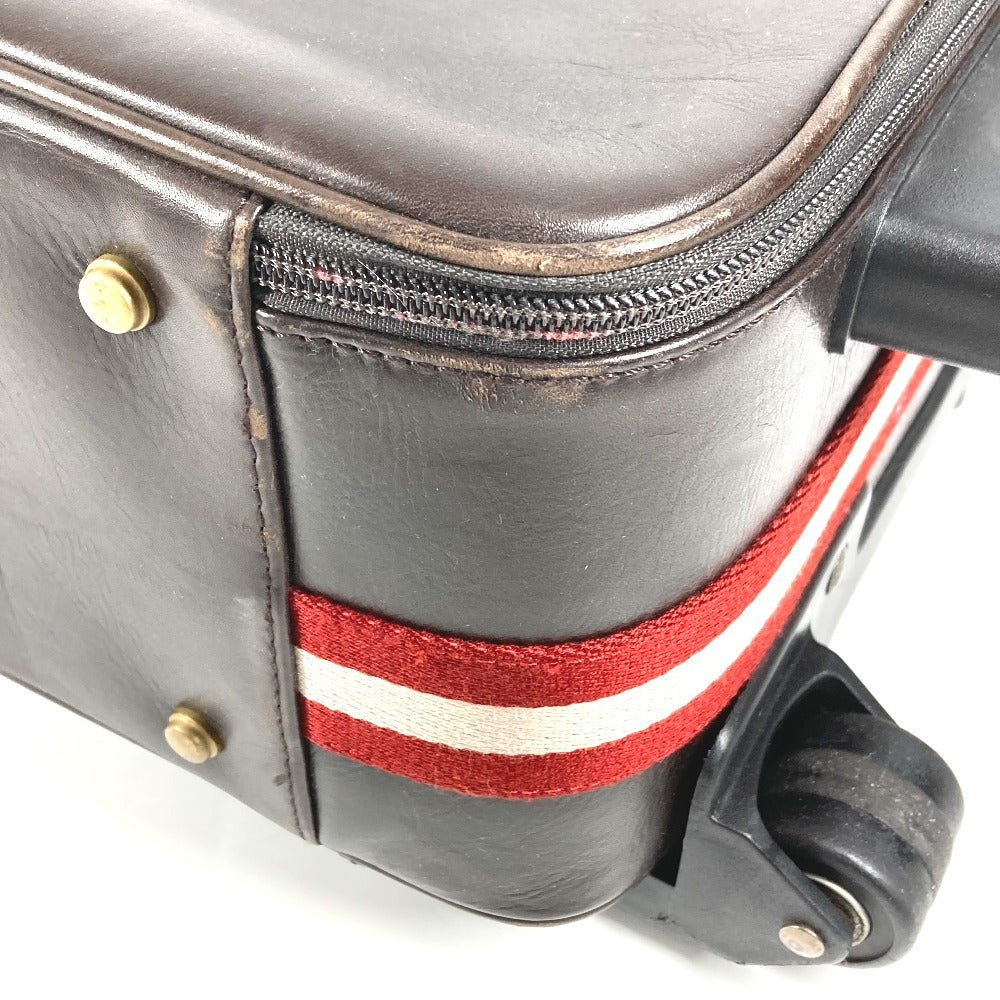 BALLY トラベルバッグ 2輪 ストライプ ロゴ スーツケース カバン ボストンバッグ 旅行バッグ キャリーバッグ レザー ユニセックス ブラウン