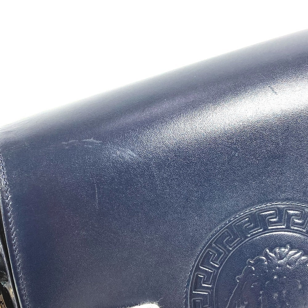VERSACE ヴィンテージ メデューサ ロゴ カバン 斜め掛け フラップ ショルダーバッグ レザー ユニセックス ネイビー