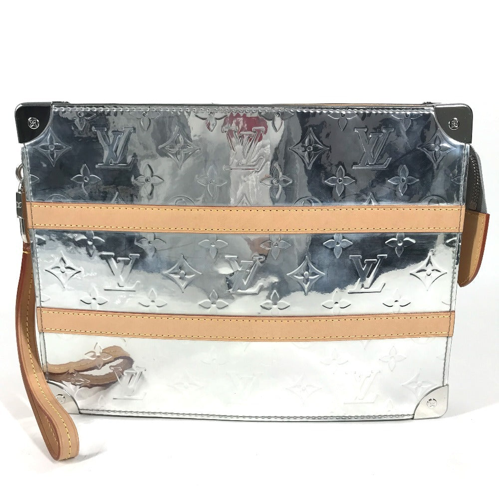 LOUIS VUITTON M80807 モノグラムミラー 鏡 トランク ポシェット　トランクポシェット カバン ストラップ付き ポーチ セカンドバッグ クラッチバッグ レザー ユニセックス シルバー