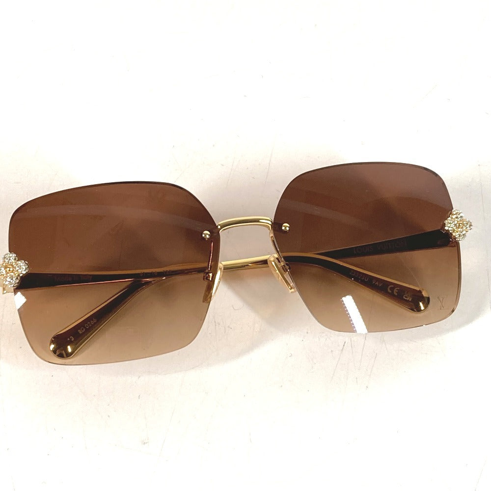 LOUIS VUITTON Z3323U Rhinestone LV Comet Square Sunglasses glasses glasses eyewear glasses sunglasses Metal Brown/Gold Used