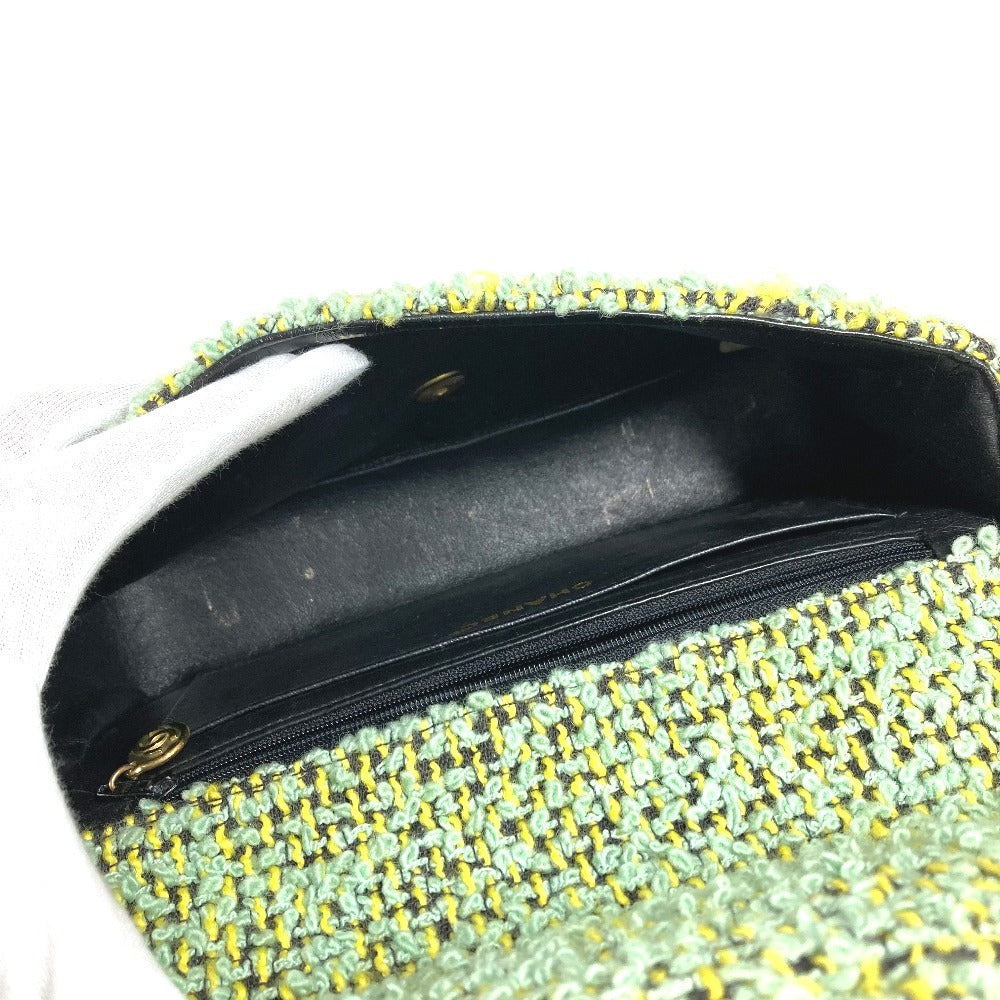 CHANEL vintage CC Mark logo parent-child bag (parent only) bag flap Hand Bag tweed Green Used