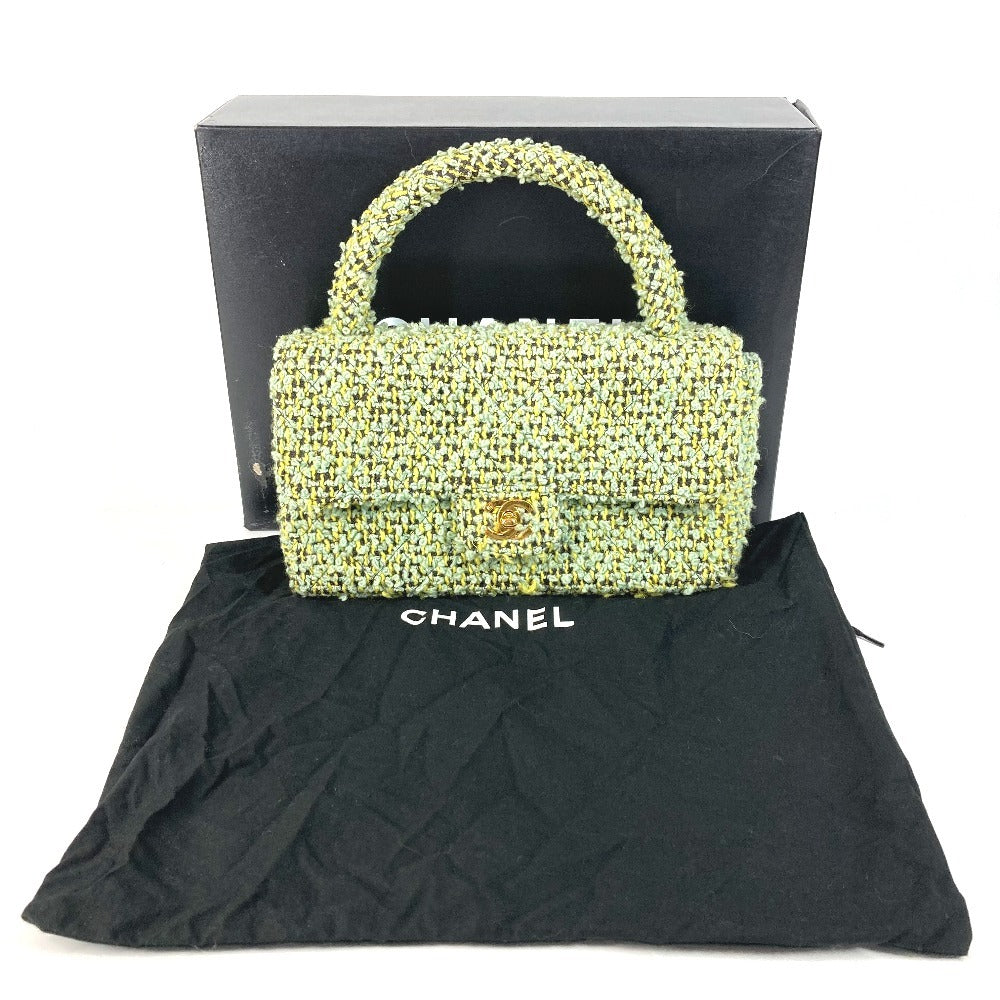CHANEL vintage CC Mark logo parent-child bag (parent only) bag flap Hand Bag tweed Green Used