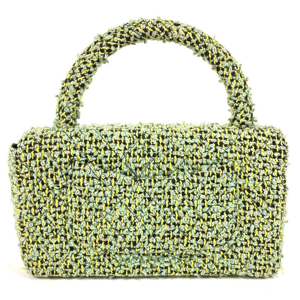 CHANEL vintage CC Mark logo parent-child bag (parent only) bag flap Hand Bag tweed Green Used