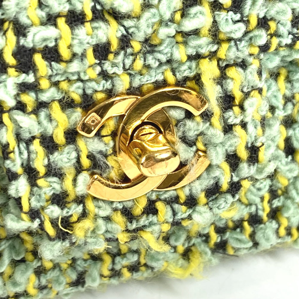 CHANEL vintage CC Mark logo parent-child bag (parent only) bag flap Hand Bag tweed Green Used