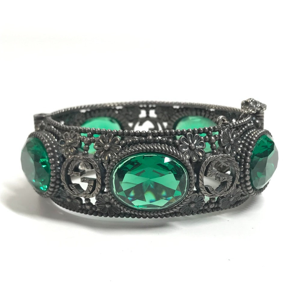 GUCCI 不明 Flower bangle Interlocking G Stone Bijoux Bracelet Accessories Jewelry Bangle SV925 Silver/Green Used