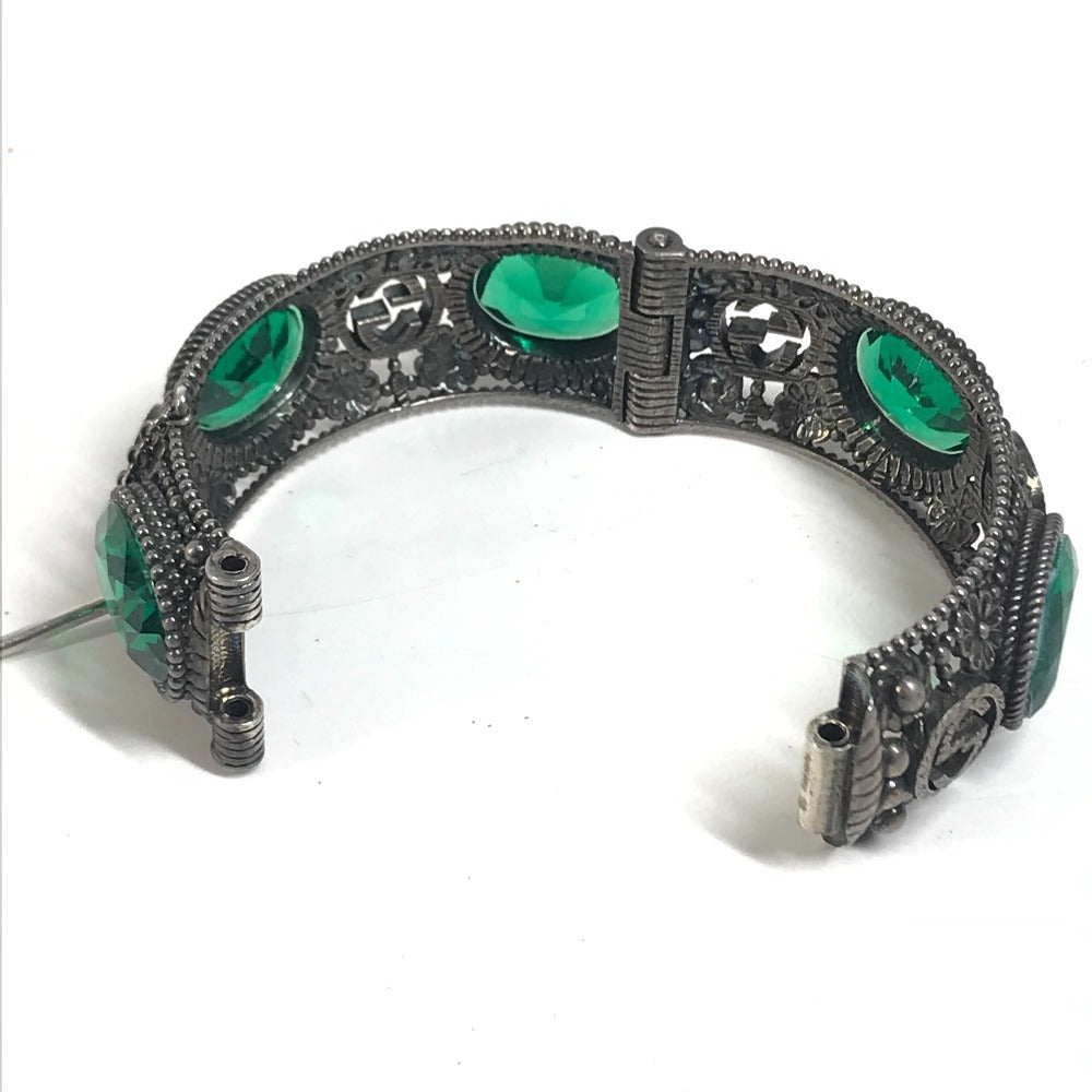 GUCCI 不明 Flower bangle Interlocking G Stone Bijoux Bracelet Accessories Jewelry Bangle SV925 Silver/Green Used