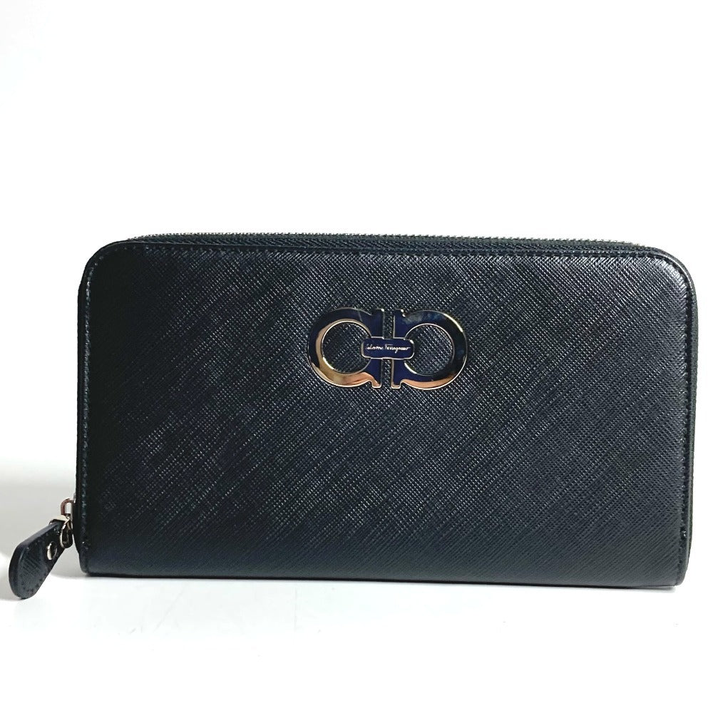 Salvatore Ferragamo Gancini logo Long wallet Zip Around Long Wallet Leather Black/Silver Used