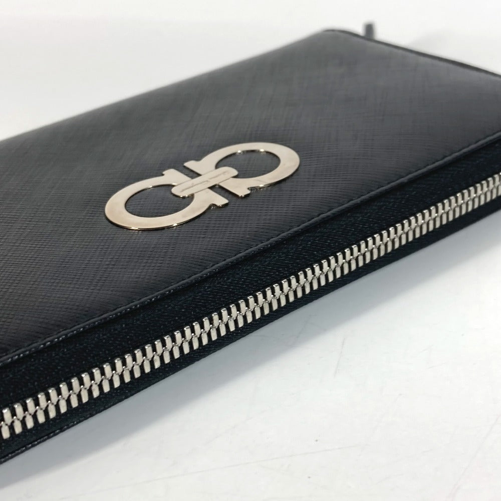 Salvatore Ferragamo Gancini logo Long wallet Zip Around Long Wallet Leather Black/Silver Used
