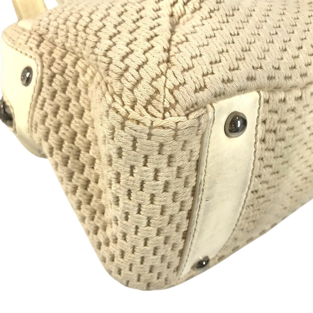 CHANEL logo Hand Bag Shoulder Bag Leather/Canvas Beige/IvoryBased Used