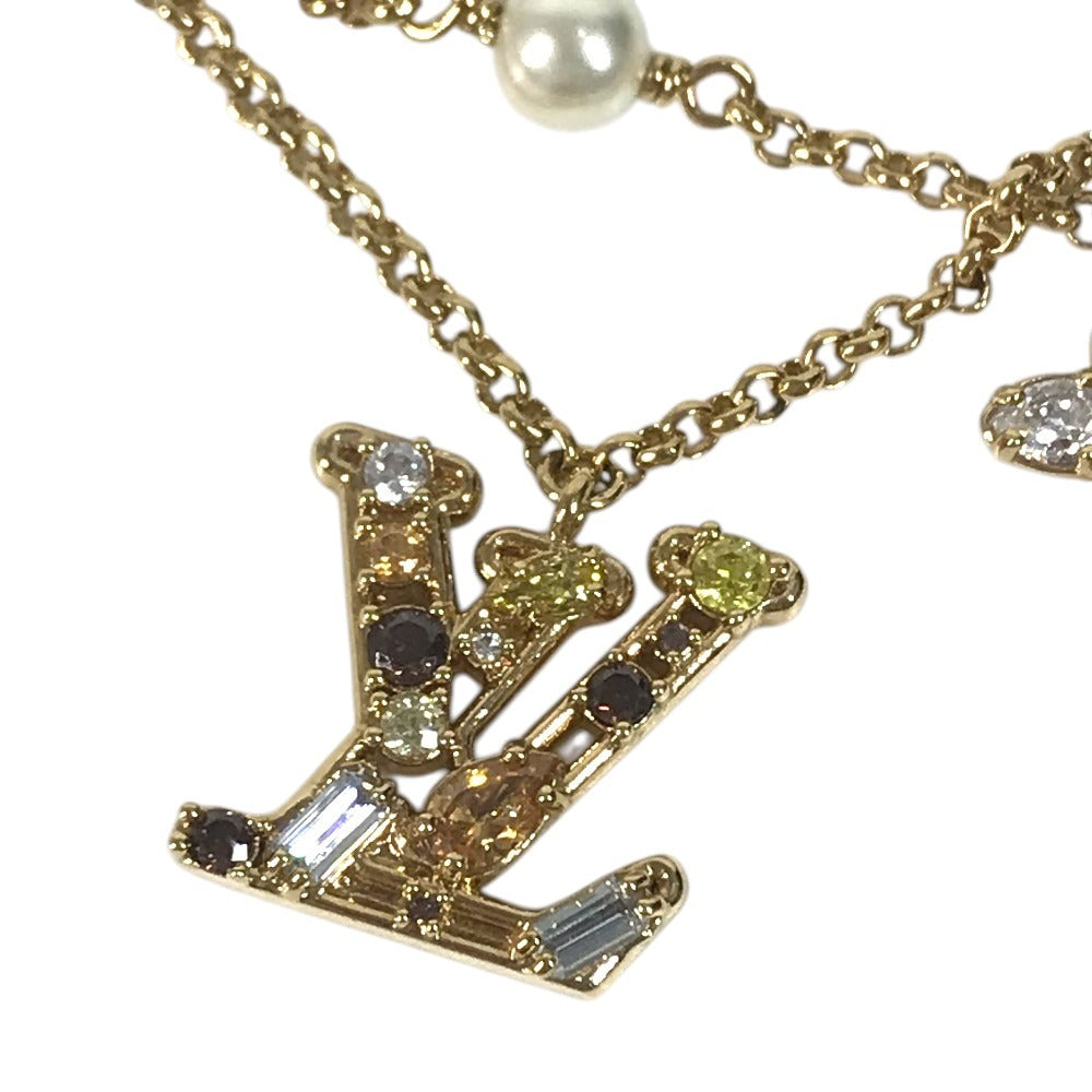 LOUIS VUITTON M1683A Bangle accessory, double strand Lady LV Metal Strass Faux Pearl Rhinestone Chain Bracelet Metal Gold Used
