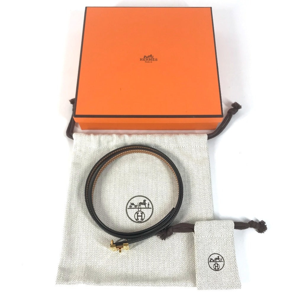 HERMES Thin belt Mini H Kelly Belt Leather belt belt Epsom / Swift Black/GoldHardware Used