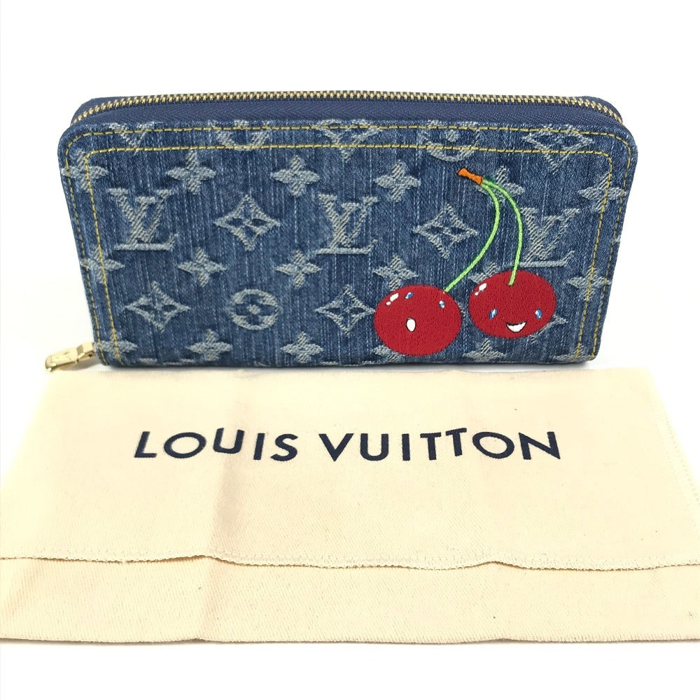 LOUIS VUITTON M23161 Murakami Takashi collaboration Monogram Denim Cherry LV x TM Zippy Wallet Long Wallet Zip Around Wallet Long Wallet Monogram Denim Canvas blue Used