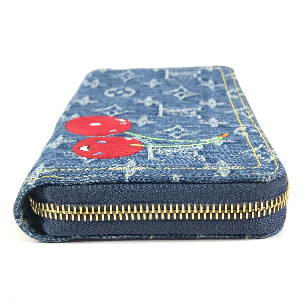 LOUIS VUITTON M23161 Murakami Takashi collaboration Monogram Denim Cherry LV x TM Zippy Wallet Long Wallet Zip Around Wallet Long Wallet Monogram Denim Canvas blue Used