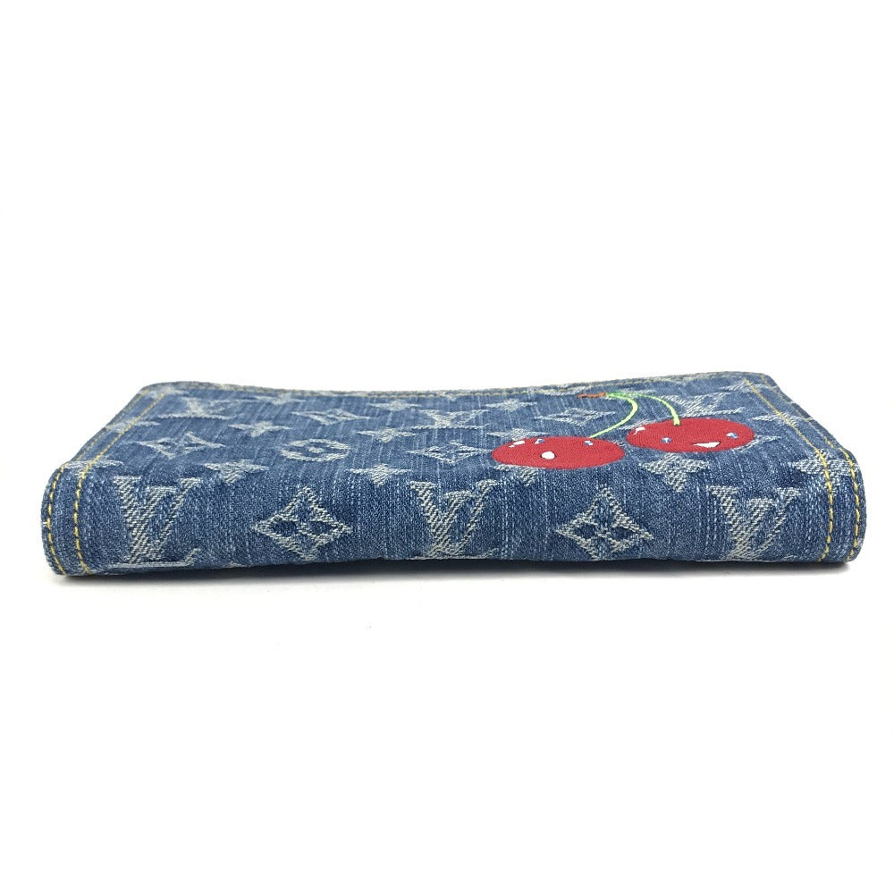 LOUIS VUITTON M23161 Murakami Takashi collaboration Monogram Denim Cherry LV x TM Zippy Wallet Long Wallet Zip Around Wallet Long Wallet Monogram Denim Canvas blue Used