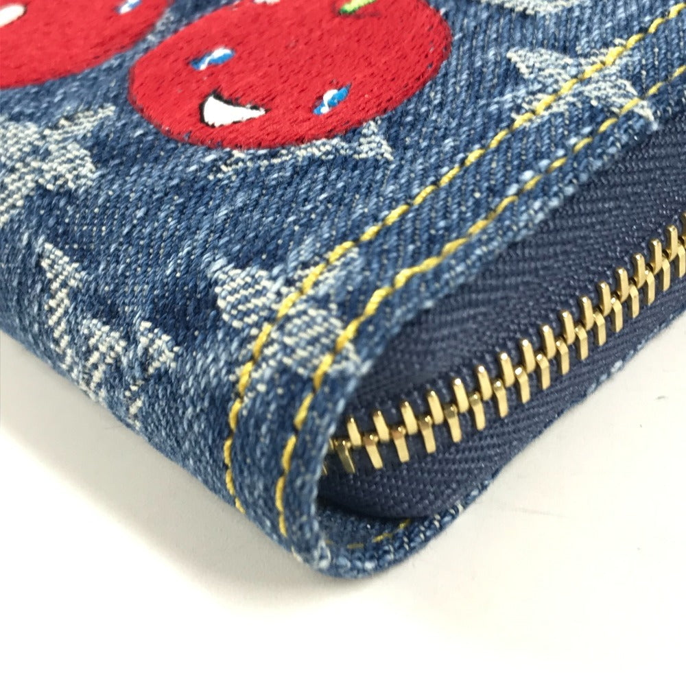LOUIS VUITTON M23161 Murakami Takashi collaboration Monogram Denim Cherry LV x TM Zippy Wallet Long Wallet Zip Around Wallet Long Wallet Monogram Denim Canvas blue Used