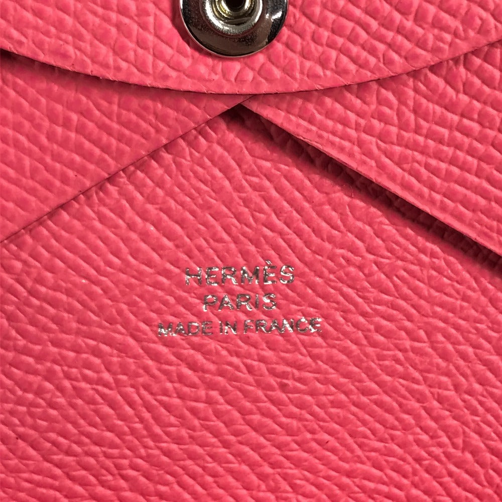 HERMES Business Card Holder Pass Case Calvi Duo Calvi Duo Card Case Coin Compartment coin purse Folded wallet Epsom Rose azare pink Used