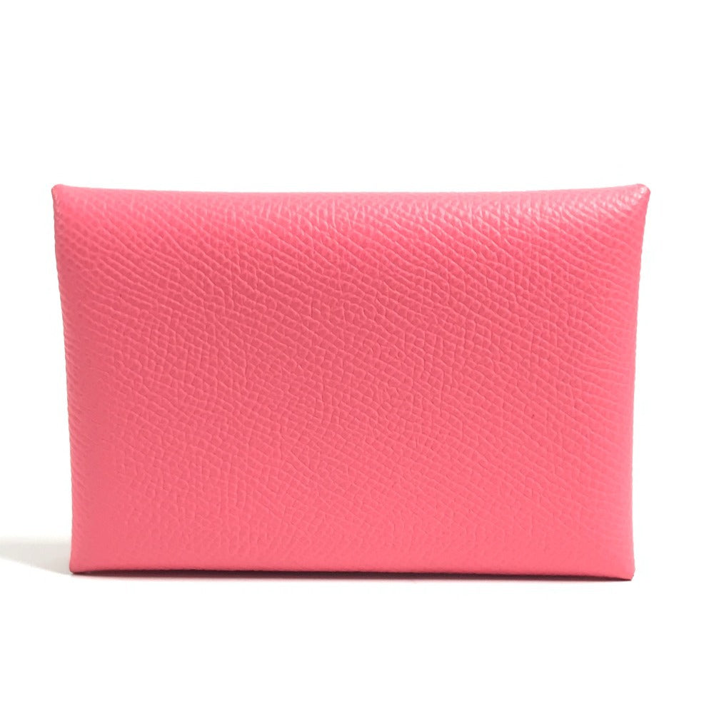 HERMES Business Card Holder Pass Case Calvi Duo Calvi Duo Card Case Coin Compartment coin purse Folded wallet Epsom Rose azare pink Used