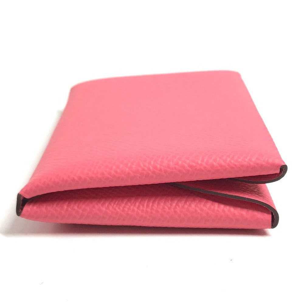 HERMES Business Card Holder Pass Case Calvi Duo Calvi Duo Card Case Coin Compartment coin purse Folded wallet Epsom Rose azare pink Used