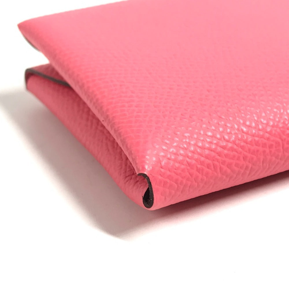 HERMES Business Card Holder Pass Case Calvi Duo Calvi Duo Card Case Coin Compartment coin purse Folded wallet Epsom Rose azare pink Used